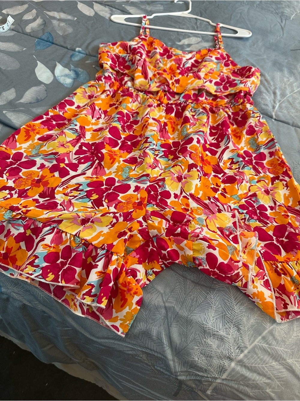 EUC Floral Romper - Bright Pink & Orange UNBRANDED Sz L - Picture 5 of 11